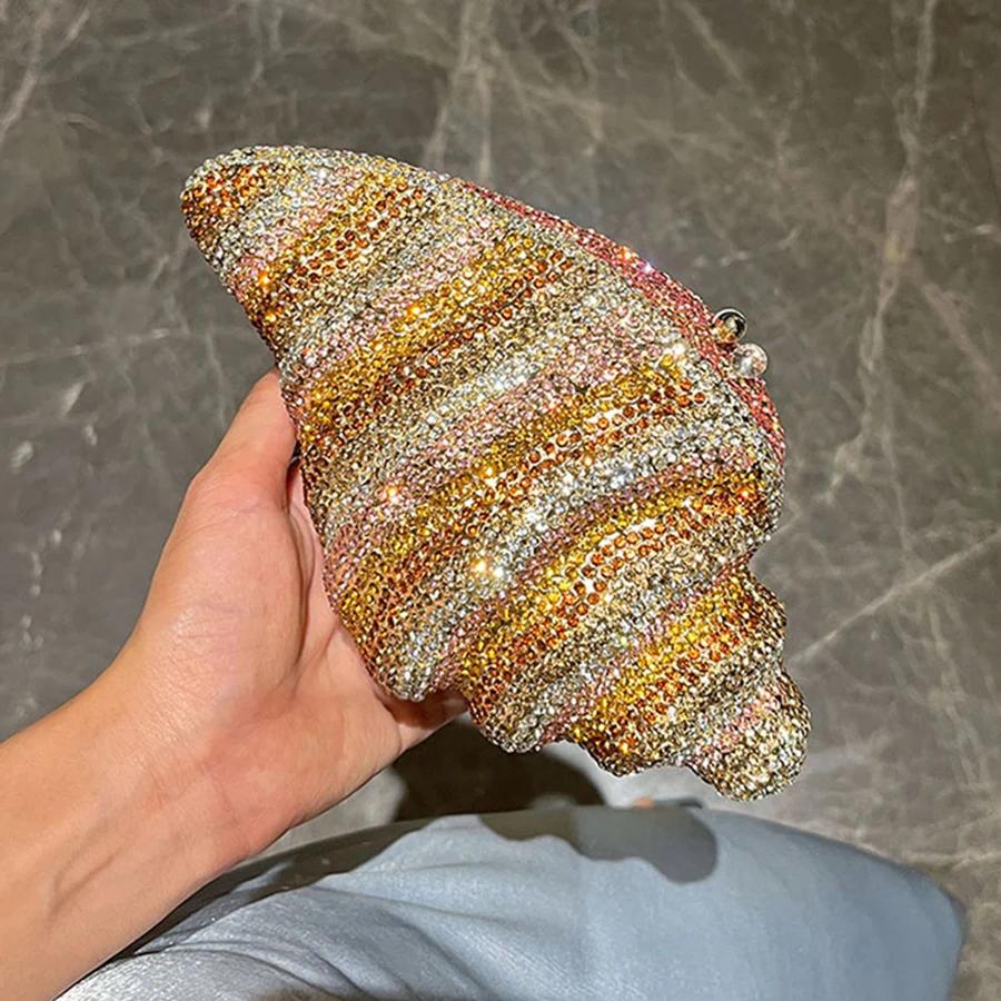 Lady Conch bleu/or cristaux pochette sac à main femme sac de soirée mariage diamant mariée sac à mai