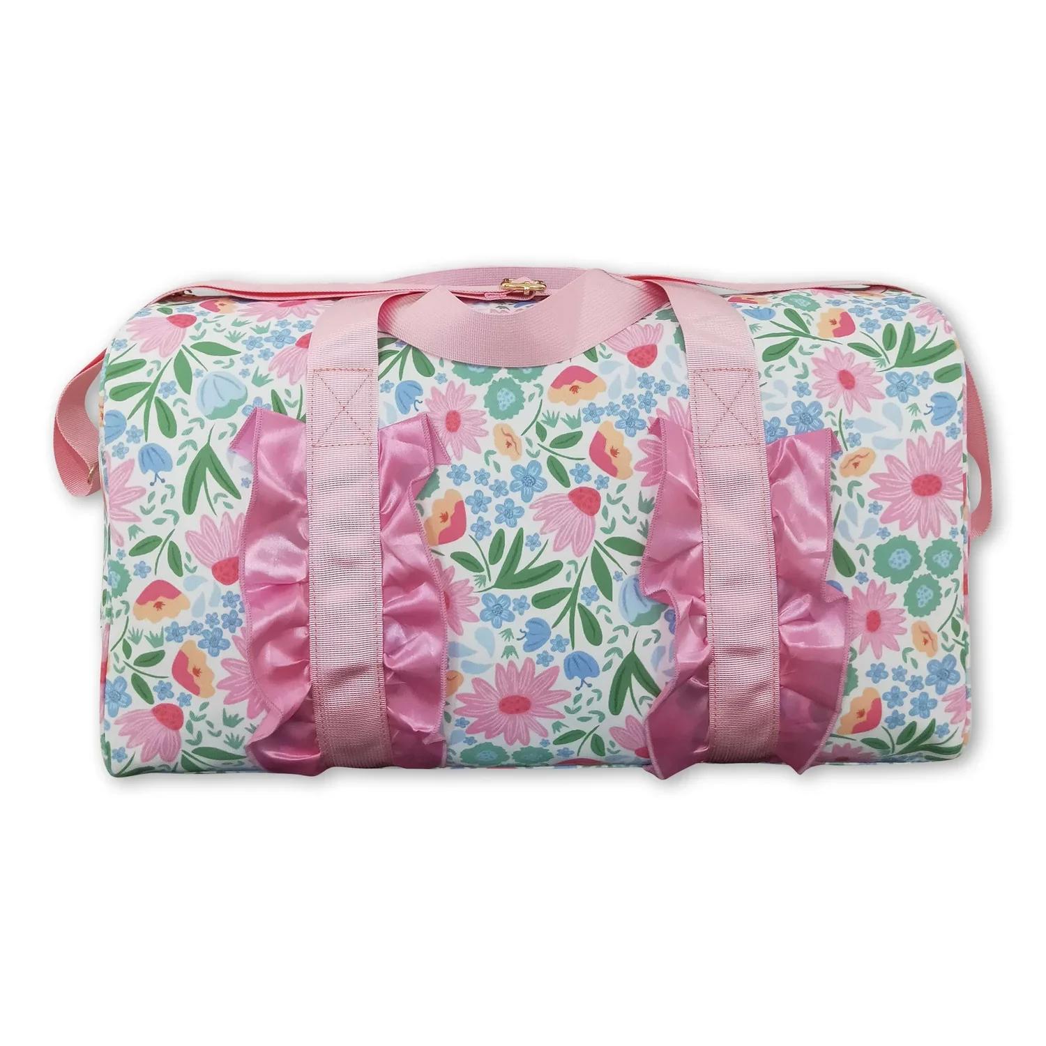 Sac de voyage rose à volants et motifs floraux pour femme adulte