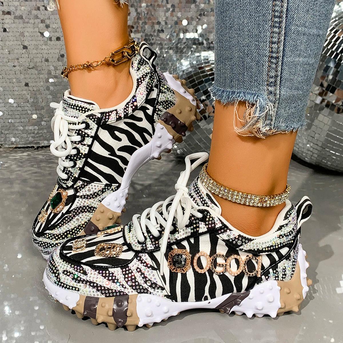 Femmes baskets chaussures de loisir à la mode strass luxe diamant chaussures femmes respirant Design
