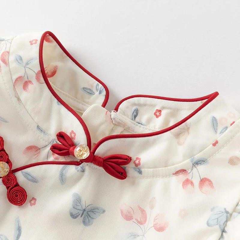 Dave Bella robes pour enfants printemps automne filles douce maille jupe Style chinois vêtements d'e