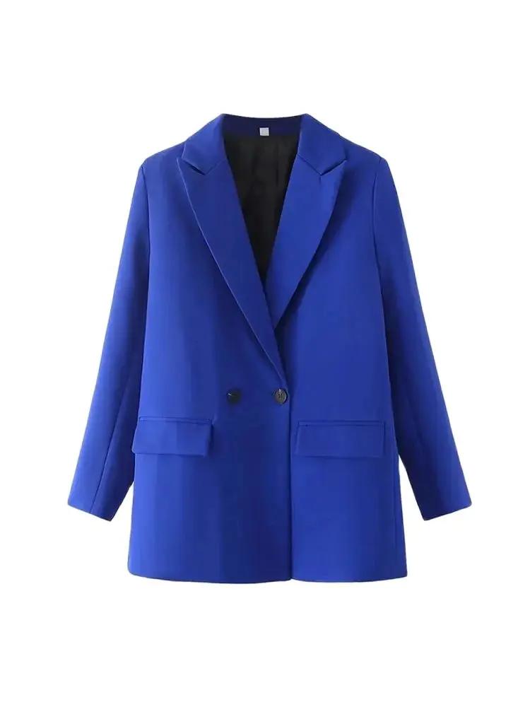 Femmes Chic bureau dame Double boutonnage Blazer Vintage manteau mode col cranté à manches longues d