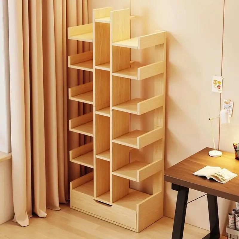 Bibliothèque de salon en bois massif, armoire de bureau Simple et moderne, étagère à livres multi-ni