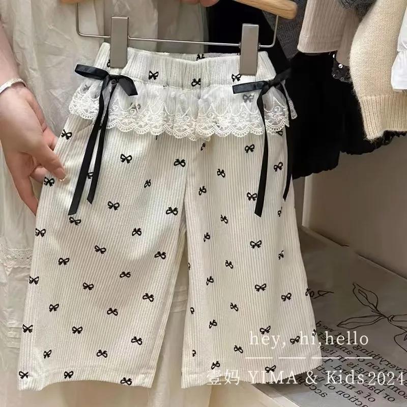 Pantalon de printemps pour bébé fille, ample, dentelle épissée, tout imprimé, pantalon droit pour en