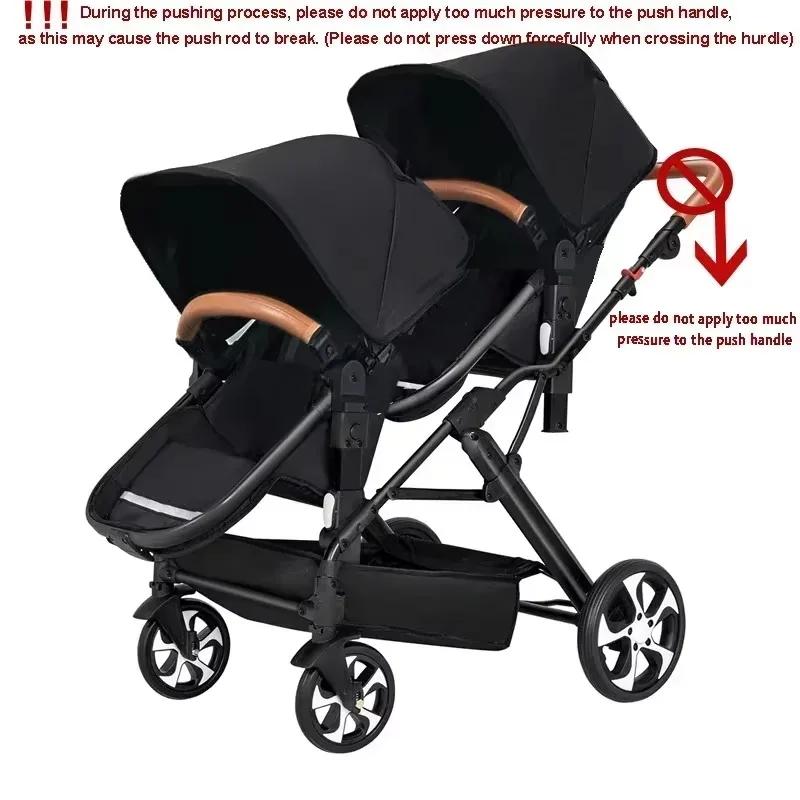 Poussette bébé jumeaux 3 en 1 avec siège auto, landau double pour enfants, panier de couchage détach
