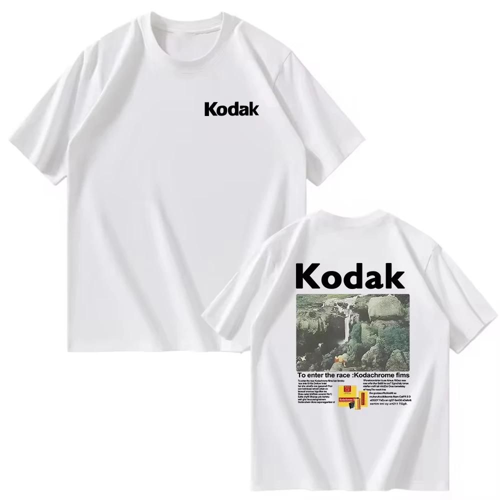 T-shirt graphique Kodak Rainbow Stripe Logo 2026 été homme femme 100% coton vintage streetwear décon