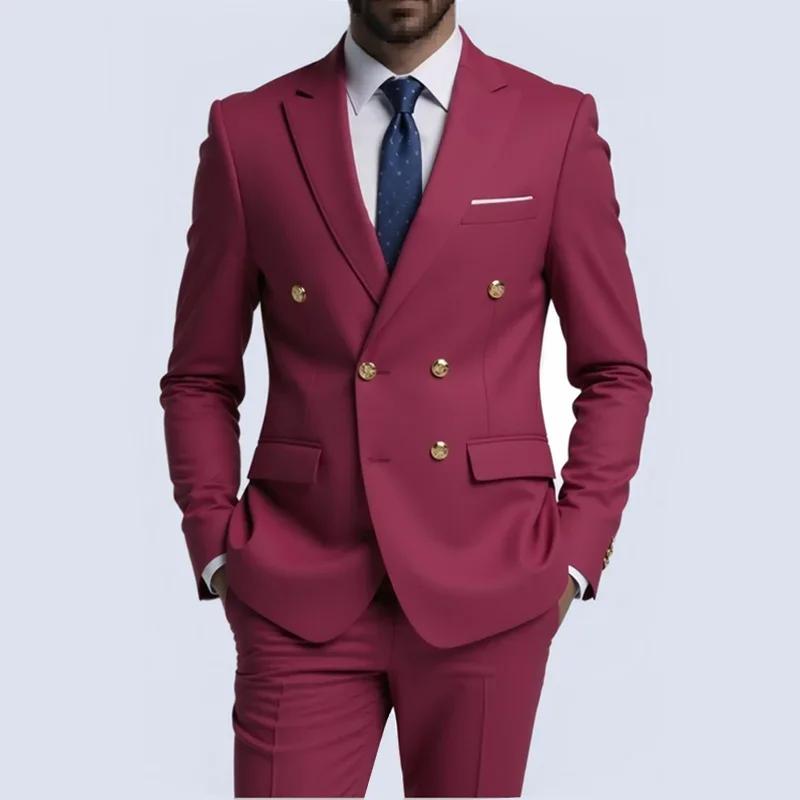 Mode nouveaux hommes loisirs Boutique affaires Banquet couleur unie mariage Double boutonnage Slim F