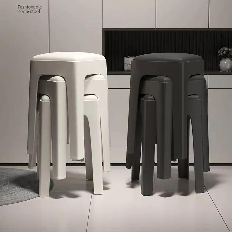 Nouveau tabouret en plastique pour la maison, simple, empilable, tabouret de salle à manger, luxe lé