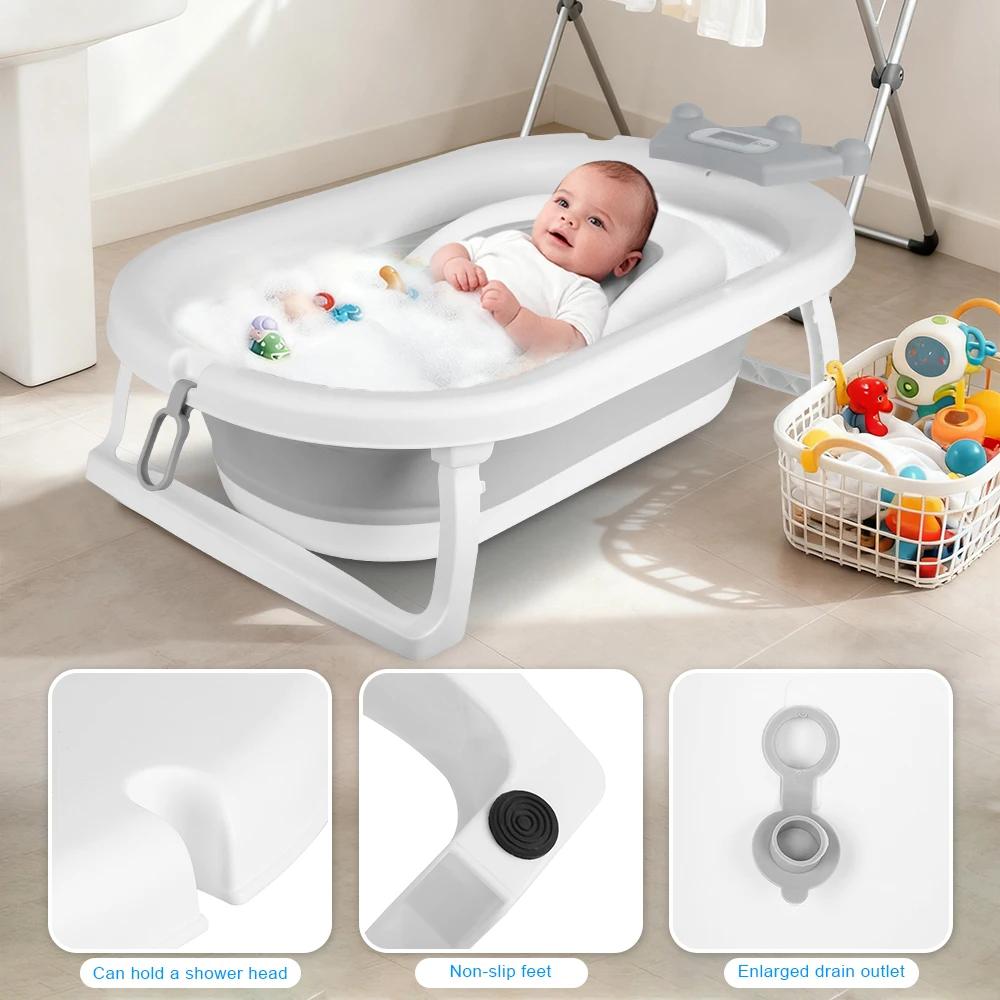 Baignoire Pliable Convient Aux Bébés de 0 à 36 Mois, Ergonomique et Peu Encombrante, avec Thermomètr