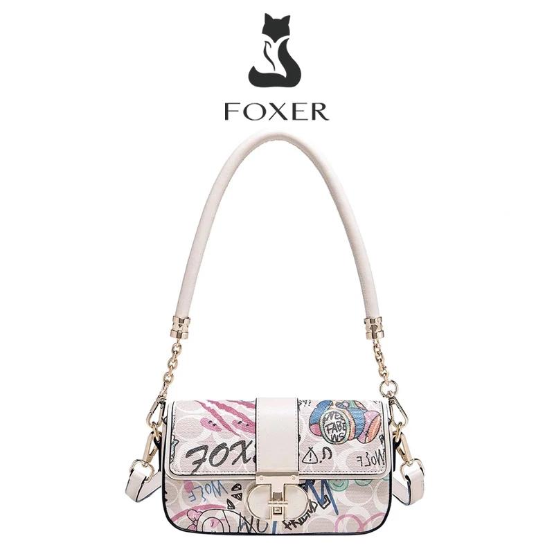 Sac à bandoulière chic en cuir PU FOXER, sac à main graffiti pour femme, sac à bandoulière tendance 