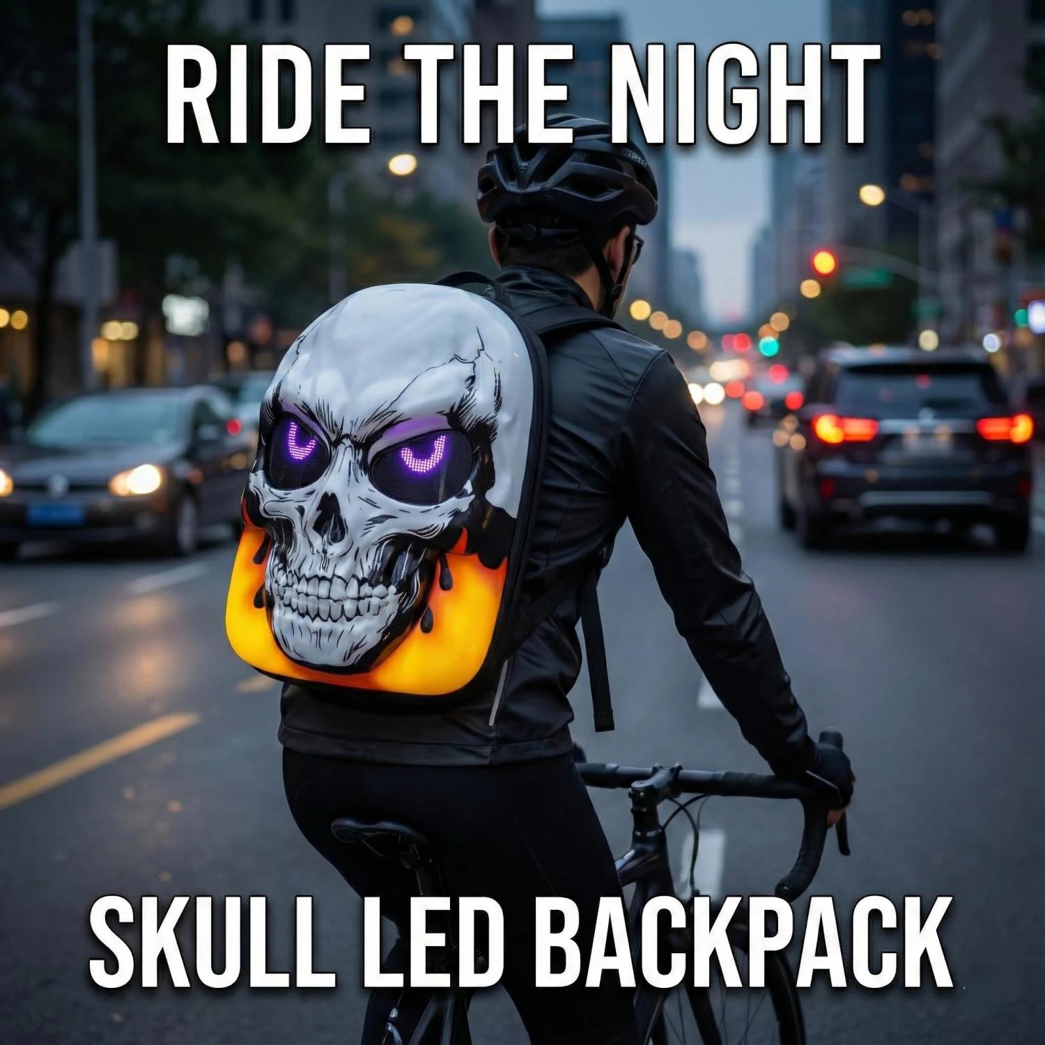 Sac à dos de moto à coque rigide avec crâne LED 3D, avec yeux programmables, contrôle par applicatio