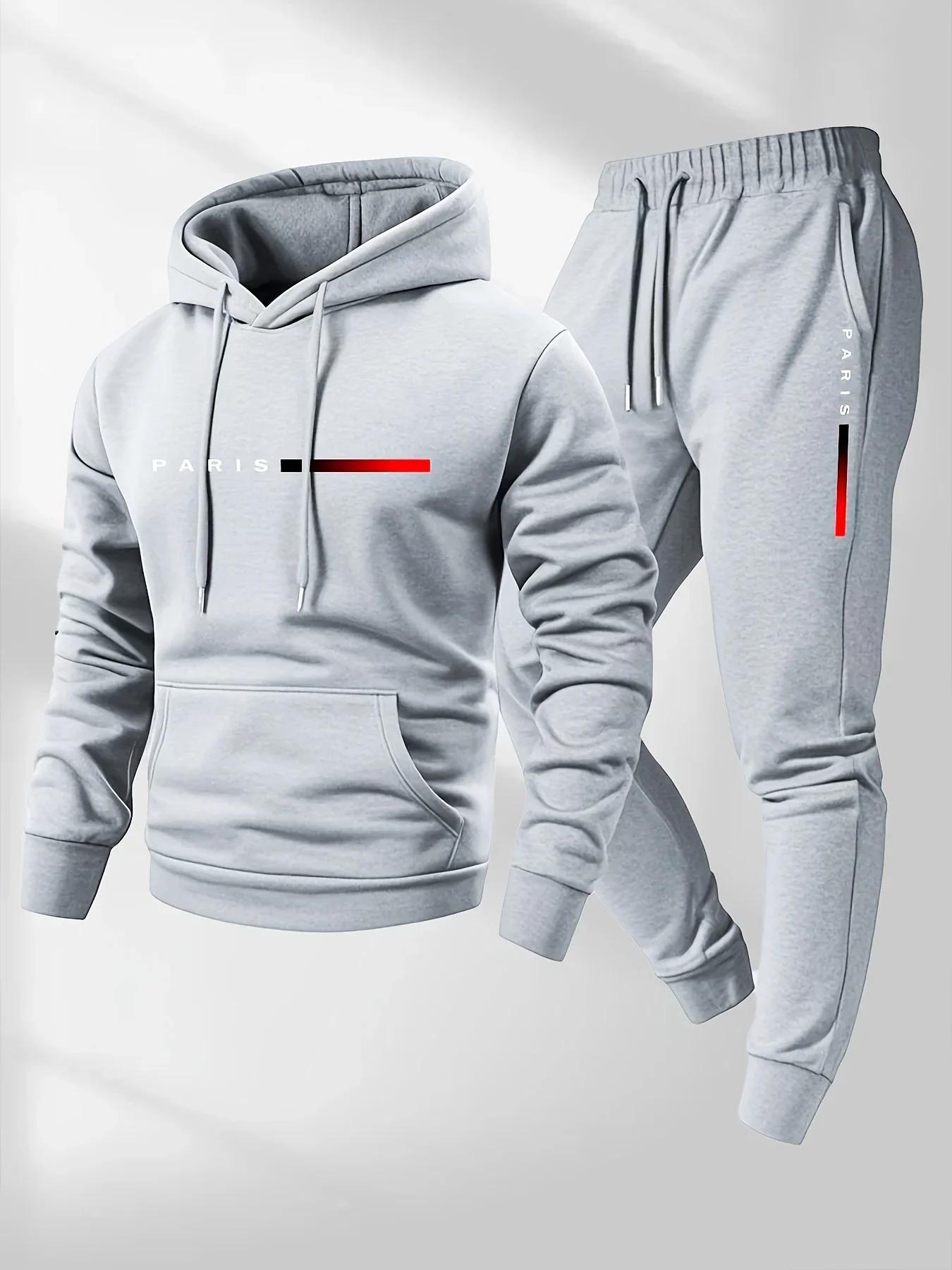 Ensemble de vêtements de sport avec lettres imprimées pour hommes, sweat-shirt à capuche et pantalon
