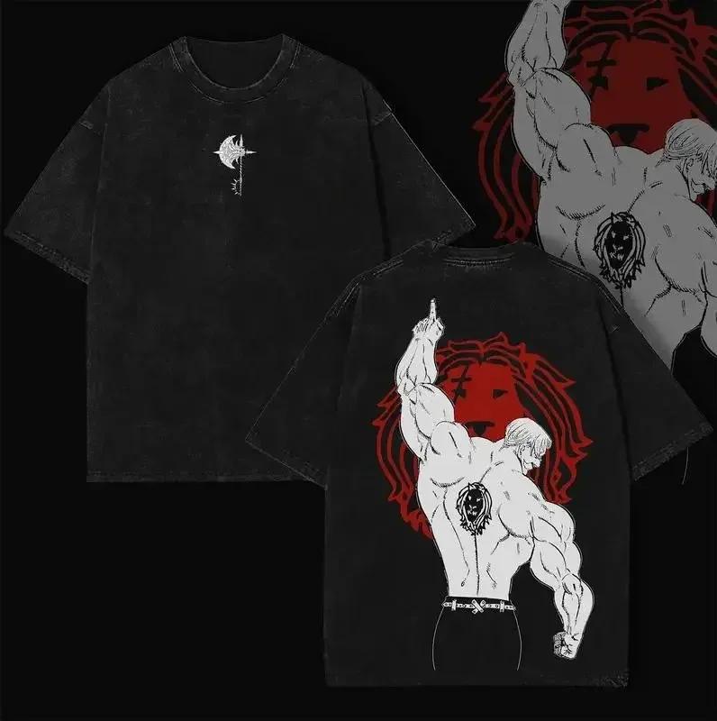 Les sept péchés capitaux Escanor imprimé t-shirt hommes femmes lavé coton T-shirts Manga Vintage mâl