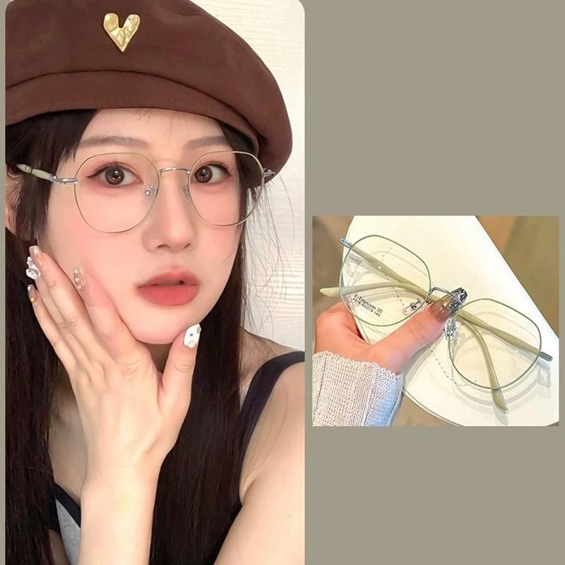 Lunettes claires femmes polygonales monture métallique lunettes 0 miroir plat lunettes pour filles A