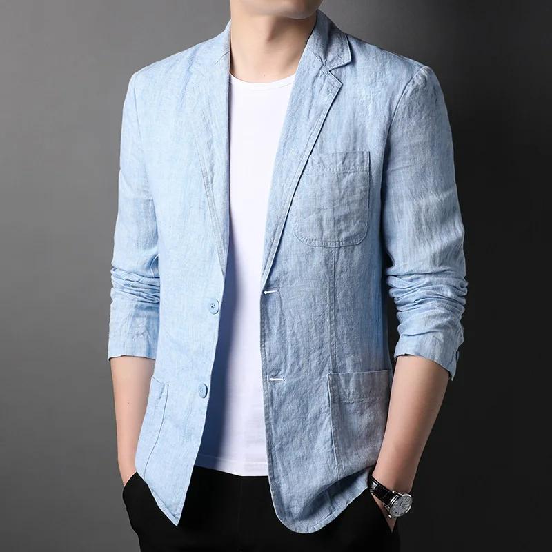Costume en lin de haute qualité pour hommes, beau manteau fin pour hommes, composition de tissu, bla
