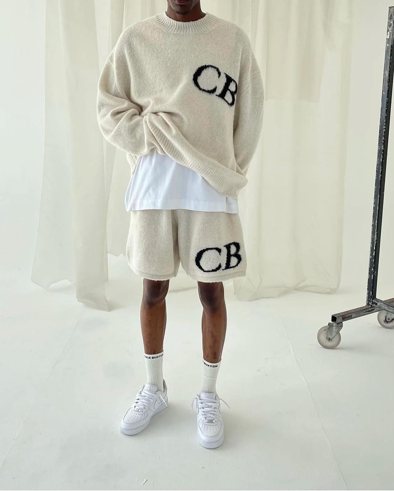 Shorts en tricot jacquard en laine avec cordon de serrage, logo CB, pour femmes et hommes, collectio
