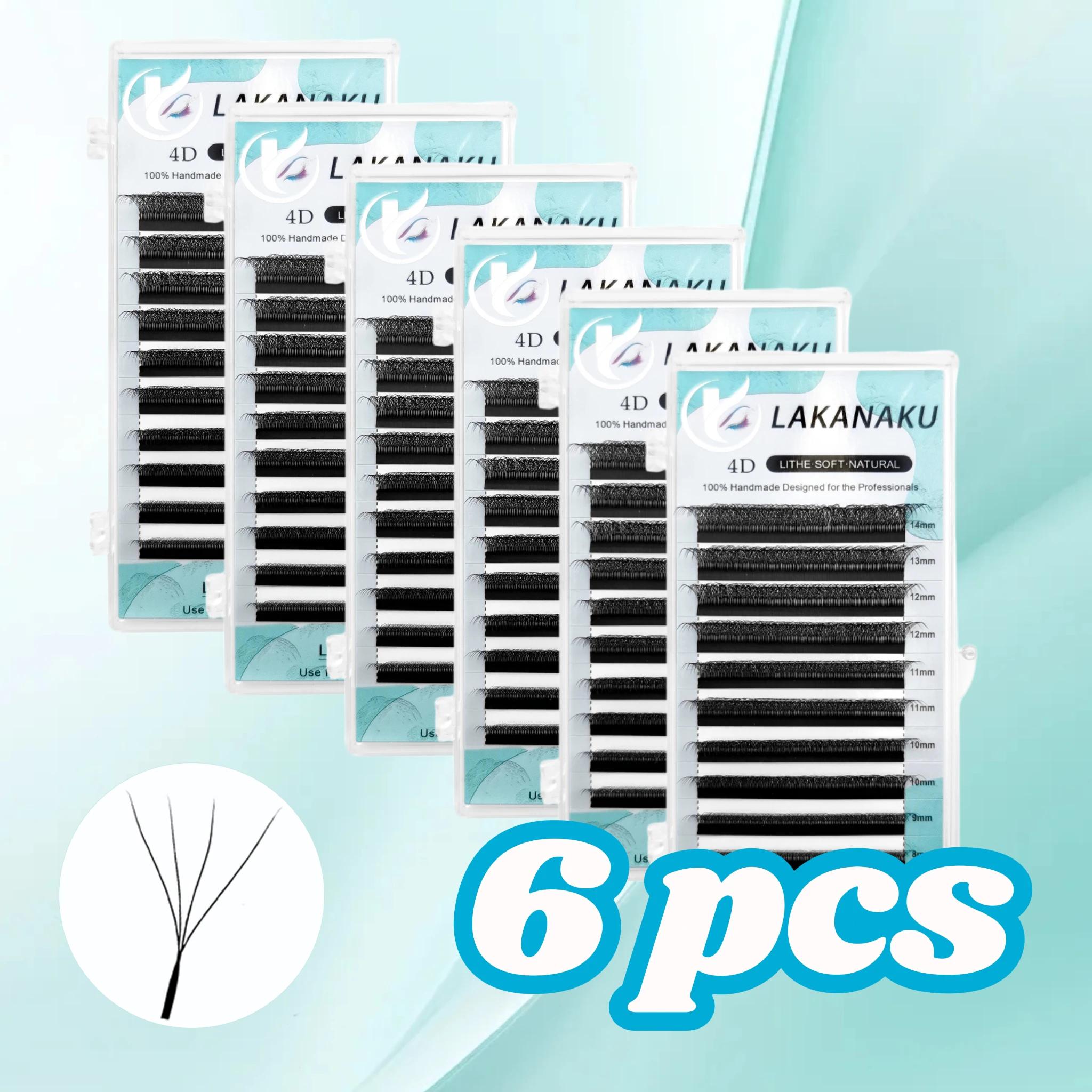 LAKANAKU 6 plateaux 4D W forme Extensions de cils Volume Ingles Fans Cilios W en forme naturel doux 