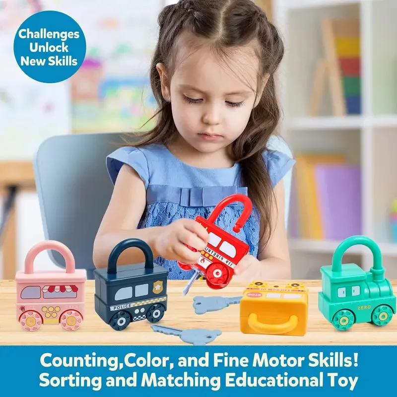 Puzzle éducatif en forme de voiture, jouet de verrouillage assorti avec clé pour enfants, jeu de dév