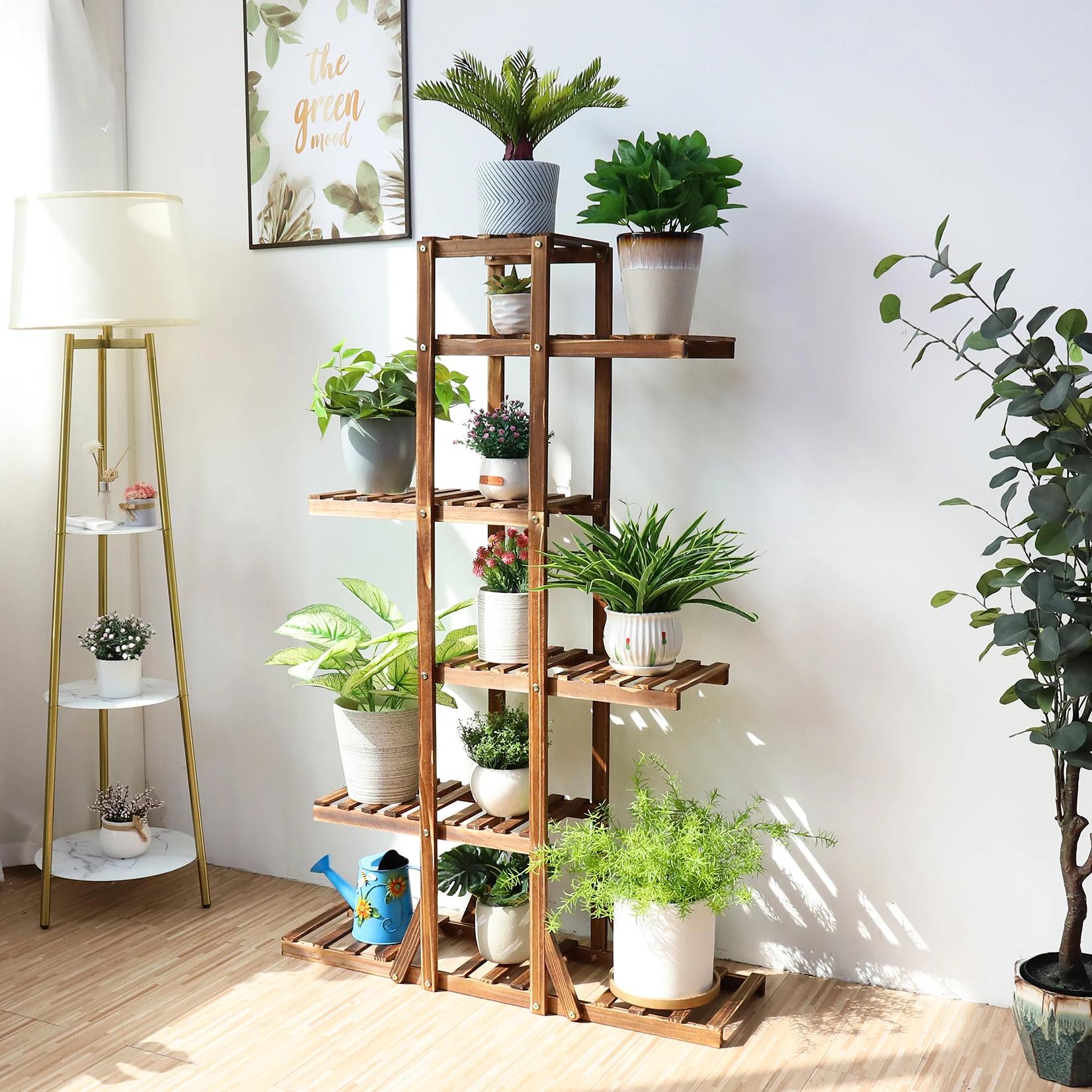 Présentoir à Plantes en Bois à 6 Niveaux, Support de Plantes en Bois Satisfait, Pot de Fleurs T1, Ba