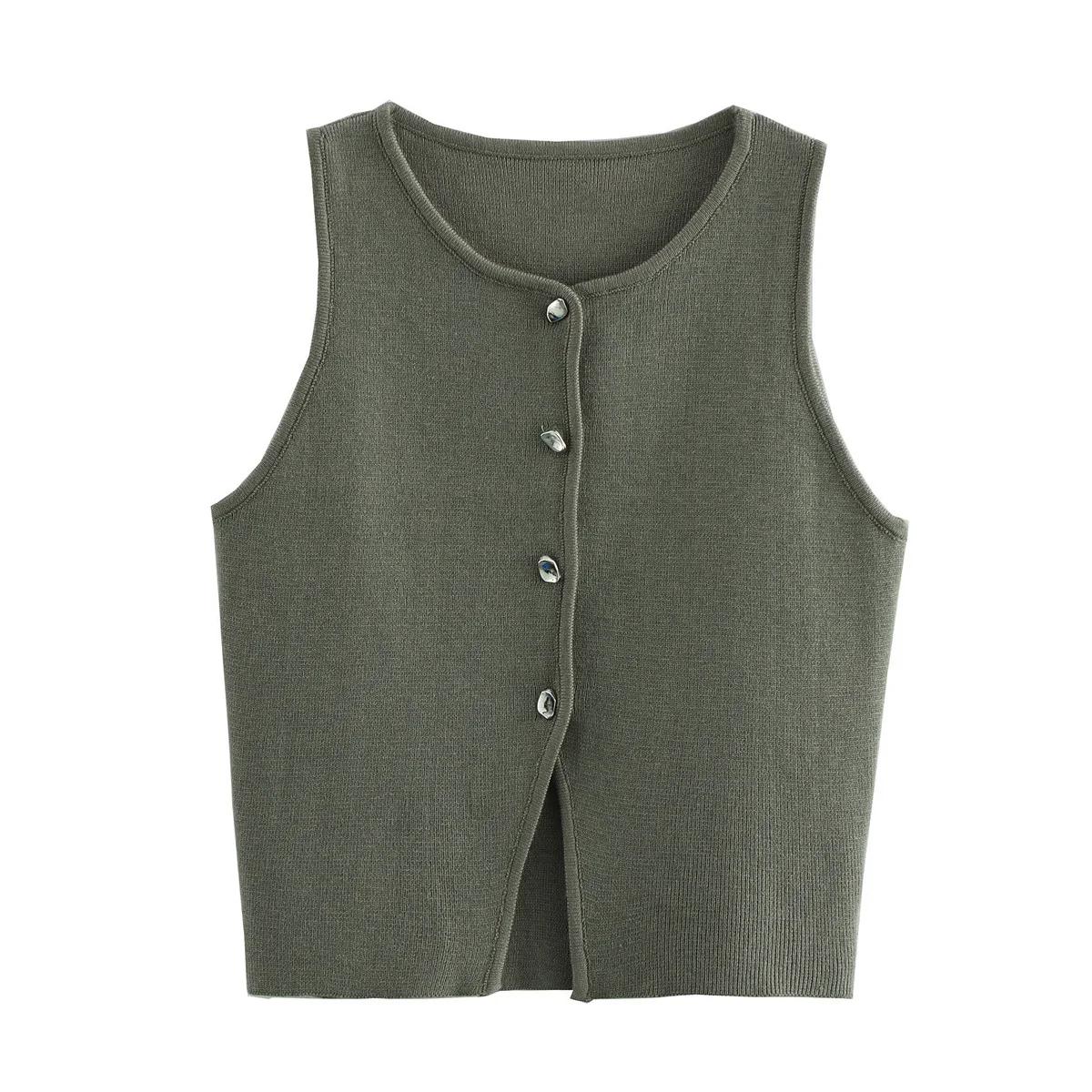MUJER rose tricot sans manches gilet femmes recadrée pull gilet haut femmes jaune bouton gilets femm
