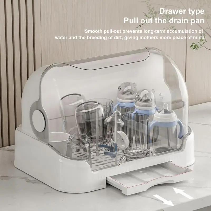 Support de séchage de bouteilles pour bébés, stockage de bouteilles anti-poussière avec plateau d'ég