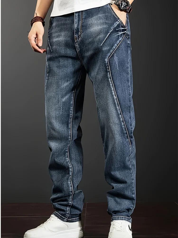 Jean extensible à jambes droites pour hommes, pantalons décontractés avec Design de personnalité, co