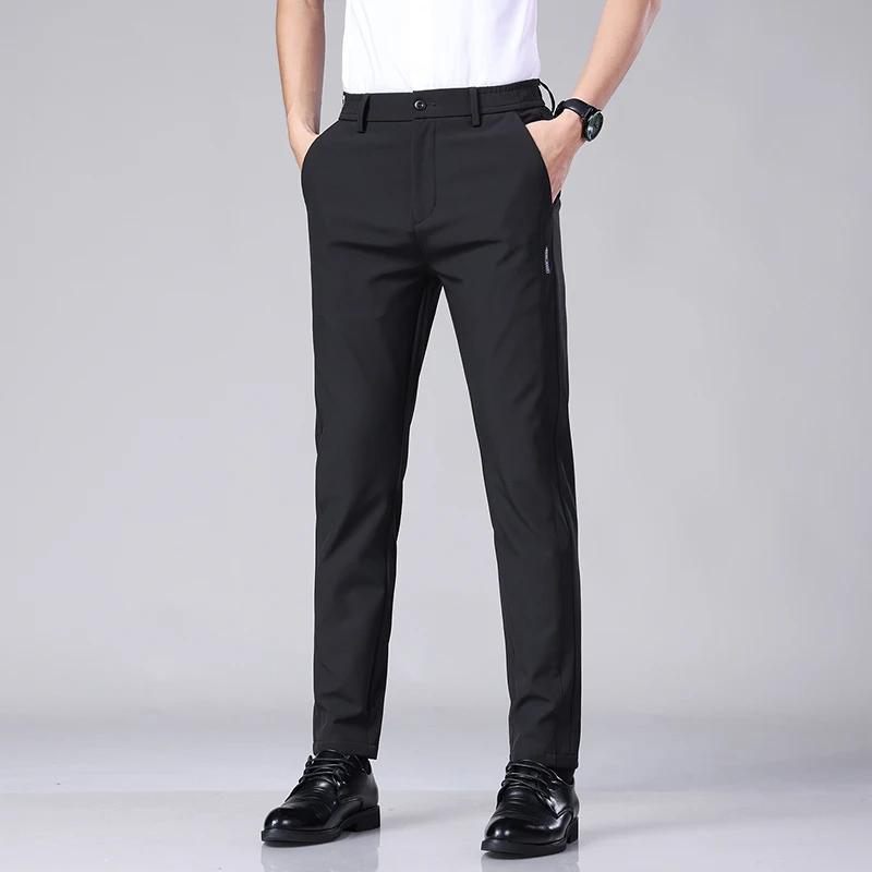 Pantalon décontracté élastique Ultra-fin pour hommes, séchage rapide, soie glacée, Slim, droit, Busi