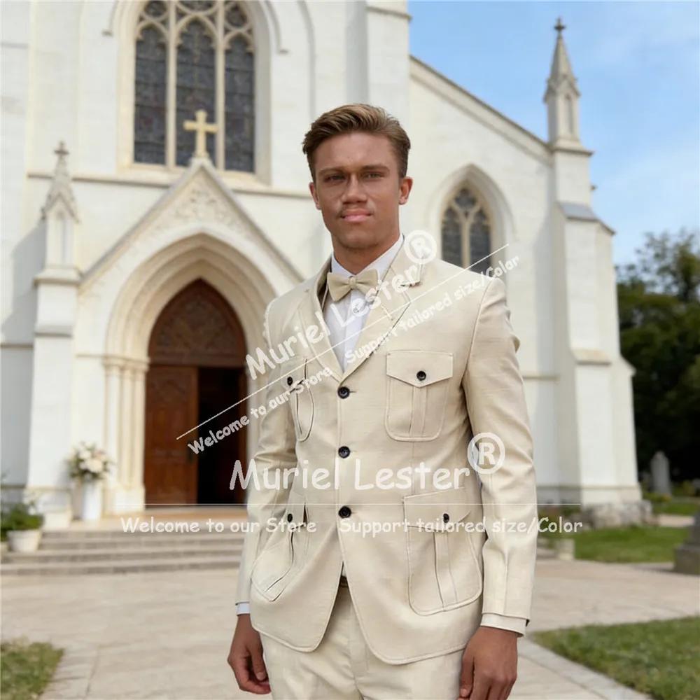 Costume élégant pour homme, veste et pantalon décontractés, ensemble 2 pièces, style safari personna