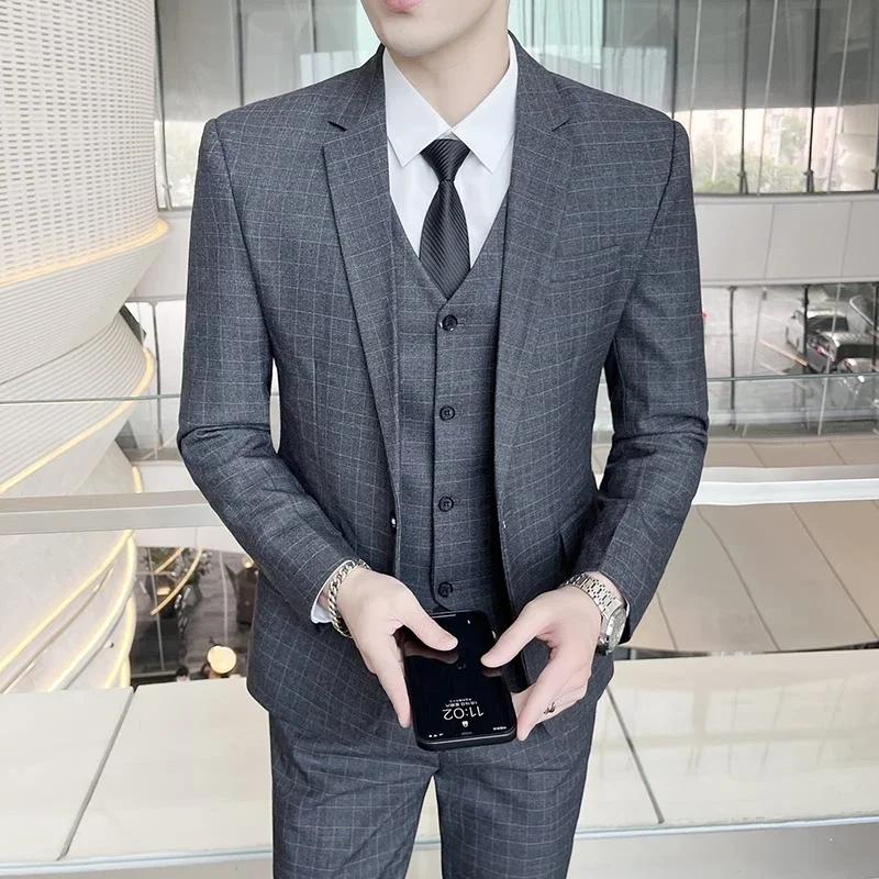 Costumes (blazer + gilet + pantalon) hommes mode affaires décontracté hôtes coupe ajustée Gentleman 
