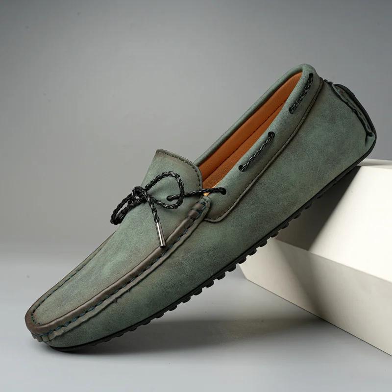 Mocassins respirants en cuir véritable pour hommes, chaussures décontractées à enfiler, mocassins no
