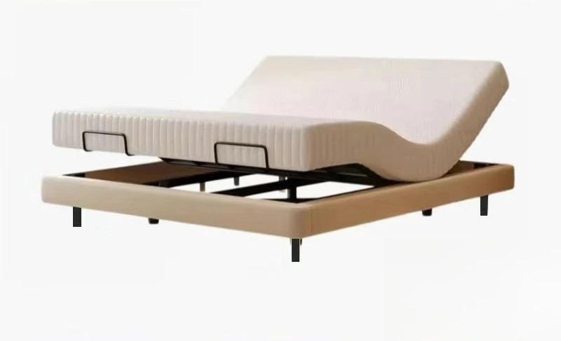 Lit électrique intelligent avec design flottant, cadre de lit en cuir véritable de luxe moderne, lit