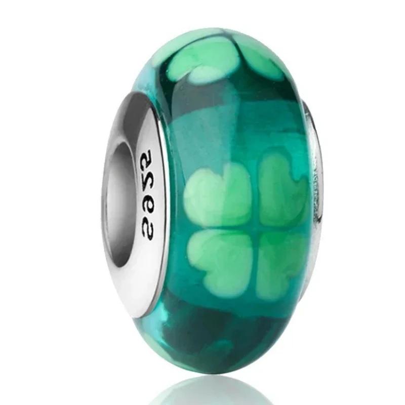 2025 classique 925 en argent Sterling couleur fleur feuille cosmique arc-en-ciel Murano verre breloq