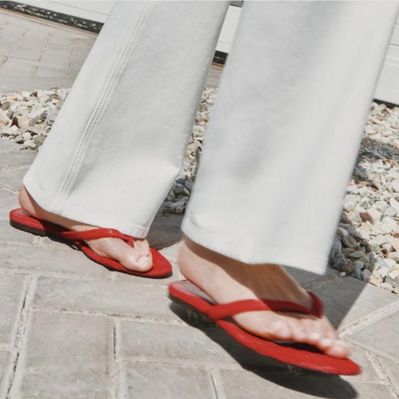 JOZHAMTA – sandales plates en cuir véritable pour femmes, chaussures d'été à la mode, tongs pour dam