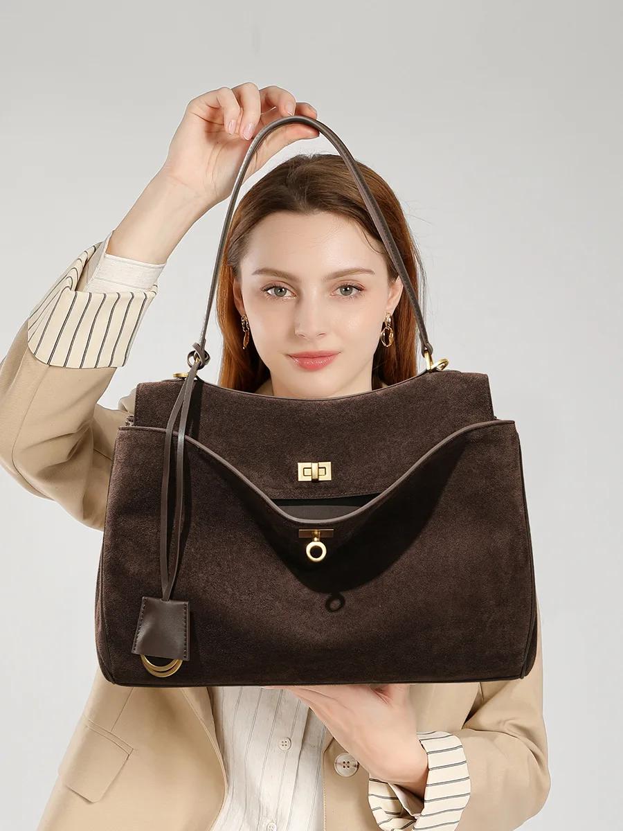 Sac à main en daim pour femmes, sac à bandoulière de grande capacité, fourre-tout simple, sac à main