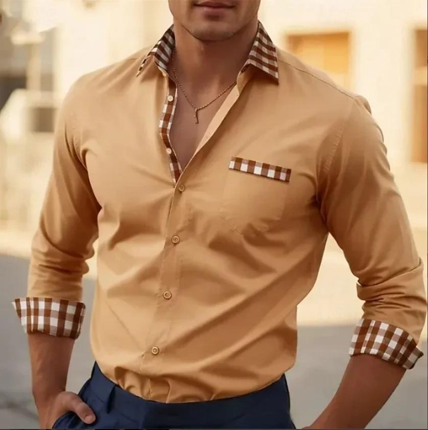 Chemise à manches longues pour homme, tendance, nouvelle, imprimée en 3D avec un motif à carreaux, a