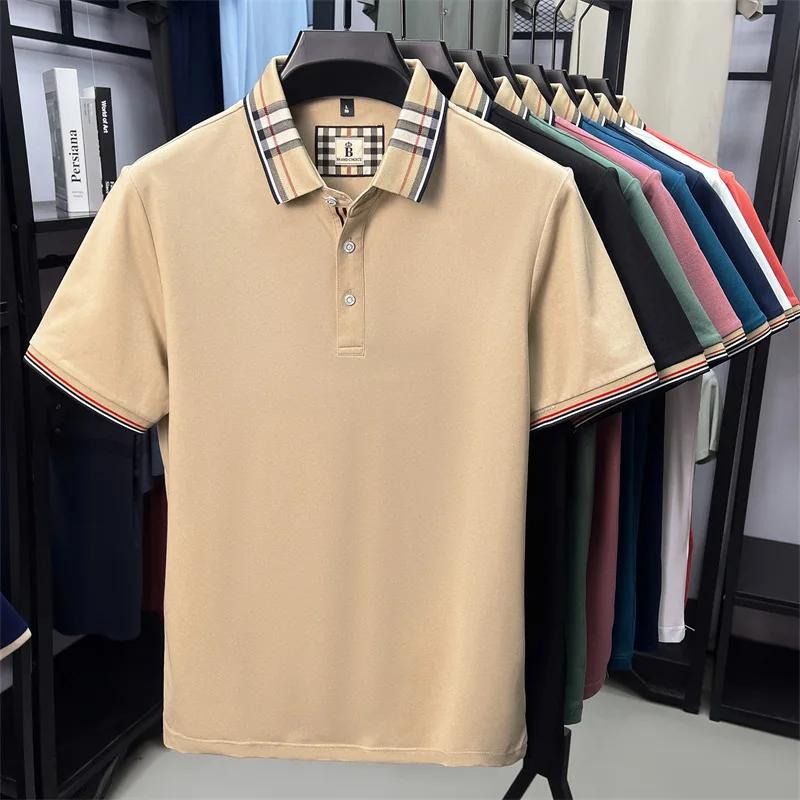 Polo à manches courtes en coton soyeux et respirant pour hommes haut de gamme nouvelle tendance d'ét