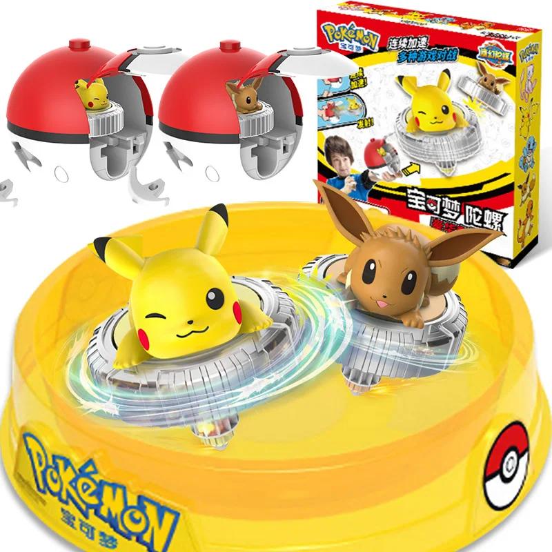 Pokemon Spinning Top Action Figure Set, Pikachu, Charmander, SLaura, Tle Mew, Eevee, Elf Ball, pouve