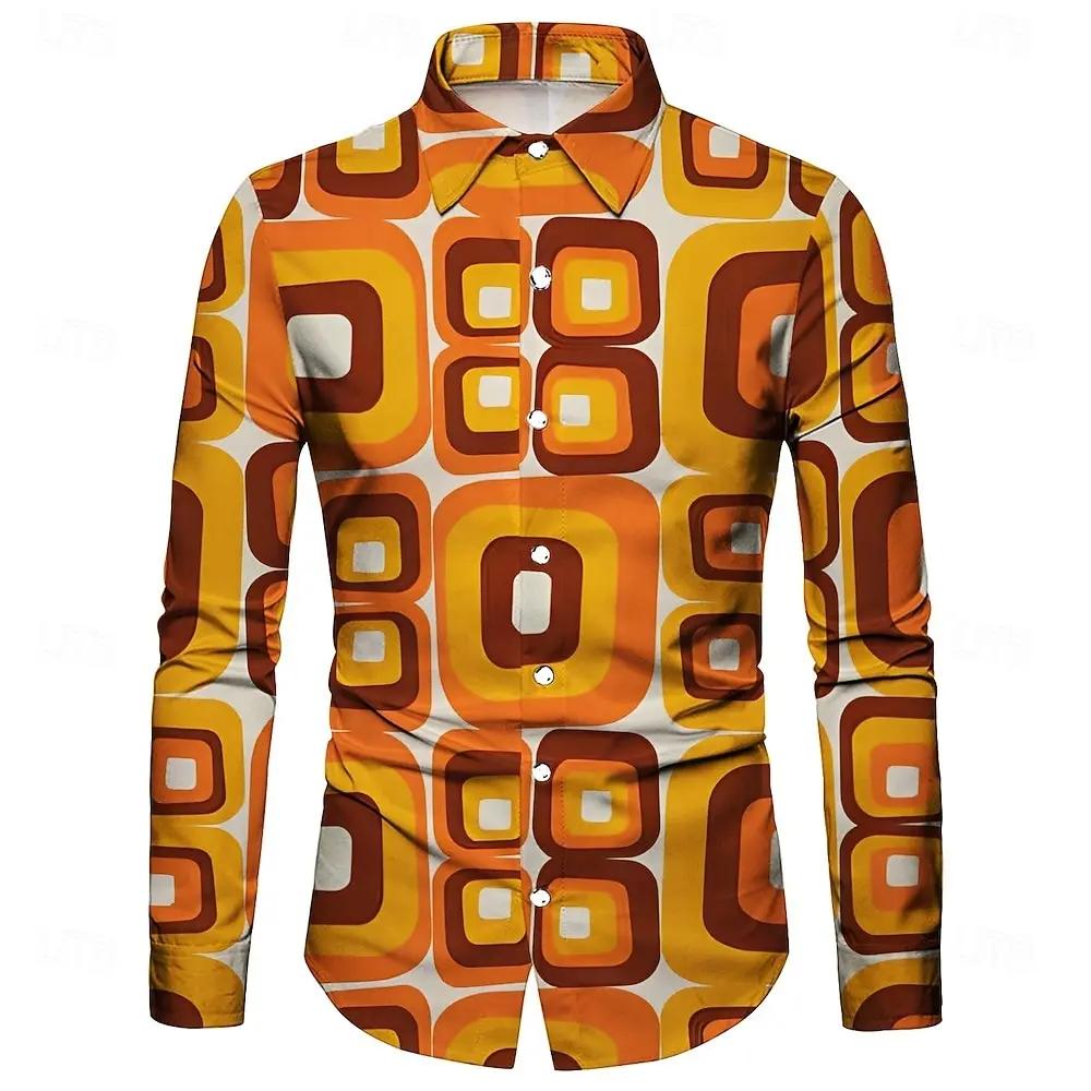 Chemise à manches longues pour hommes, forme géométrique irrégulière 3D imprimée, tissu polyester pe