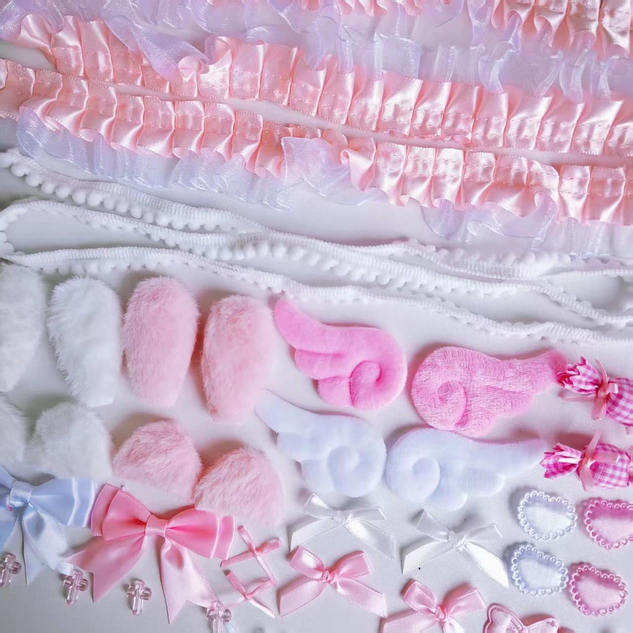 Kit de matériel en dentelle fait main, 40 pièces, oreilles de lapin en peluche, accessoires ailes d'