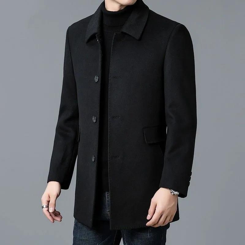 Veste homme printemps-automne, simple, couleur unie, simple boutonnage, manteau professionnel mi-lon