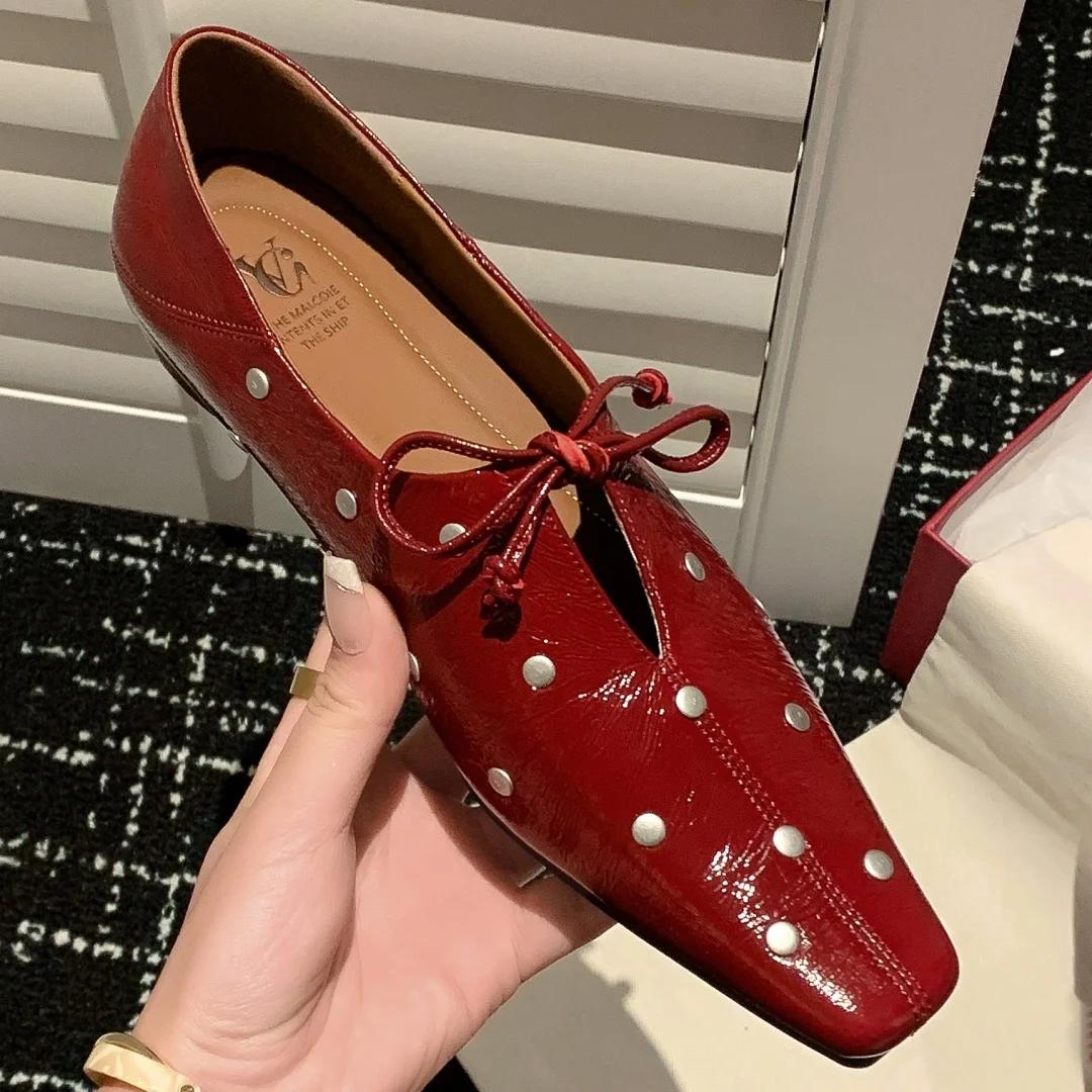 Espadrilles à lacets en cuir de vachette pour femmes, ballerines ald-on, chaussures à rivets souples