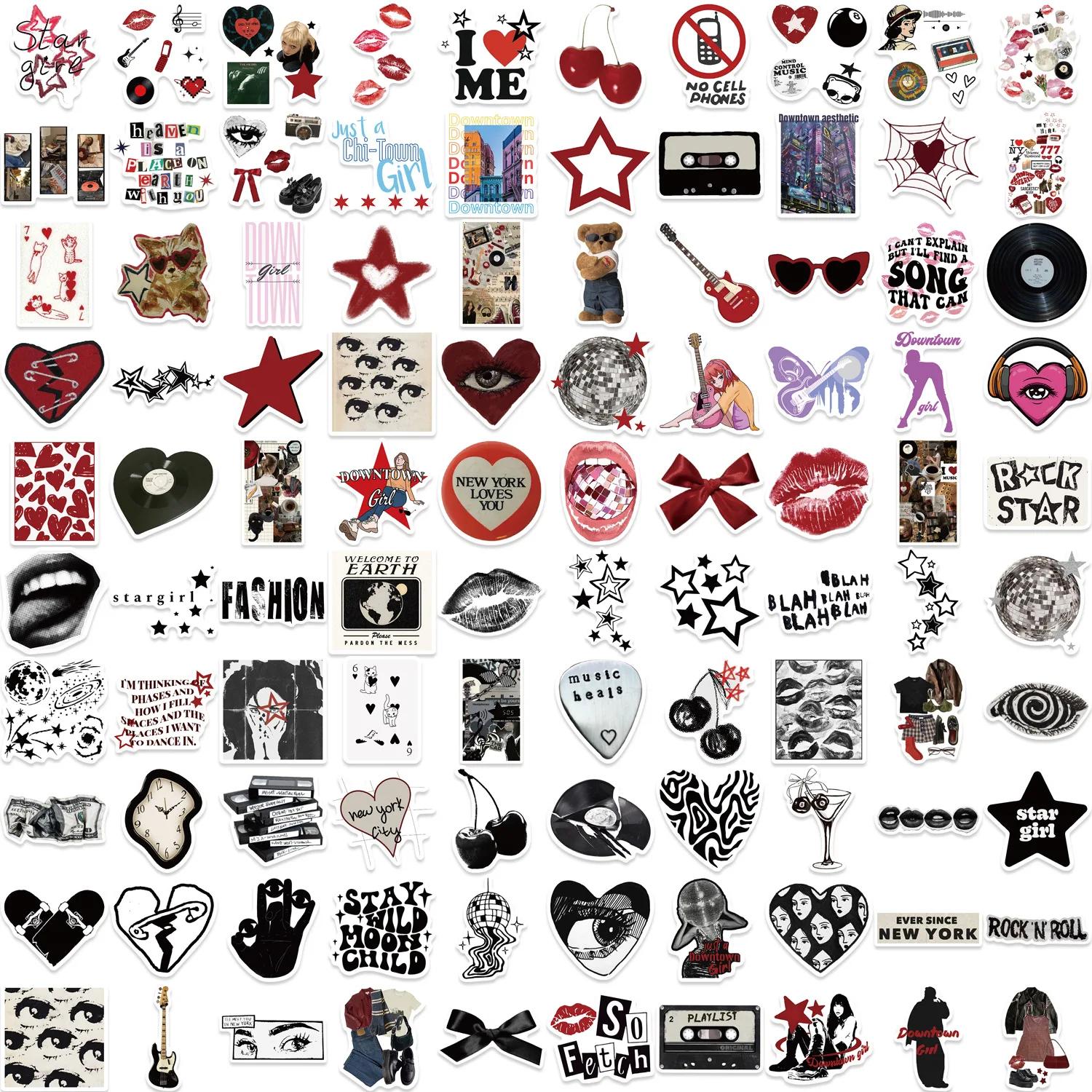 10/50/100/150pcs centre-ville Y2K filles esthétique rétro Graffiti autocollants téléphone guitare or