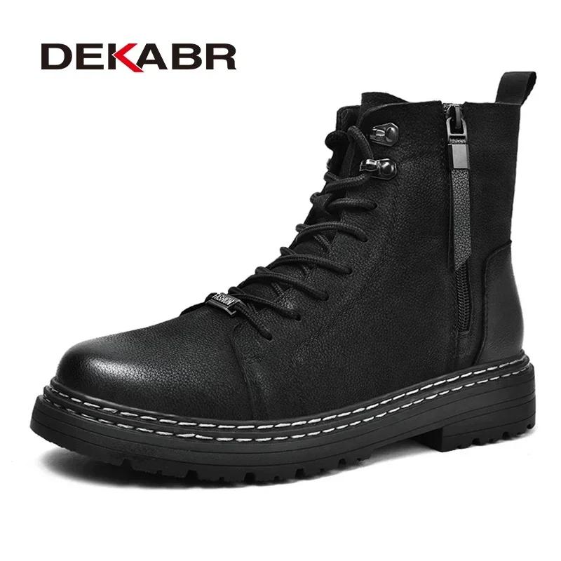 DEKABR-Chaussures de Moto Classiques en Cuir group Souple pour Homme, Bottes de Neige en Fourrure Do