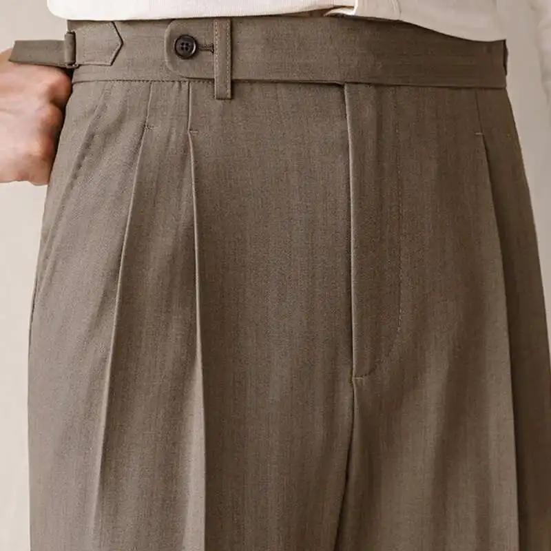 Pantalon droit taille haute pour homme, coupe slim, style britannique, décontracté, vêtements de cér