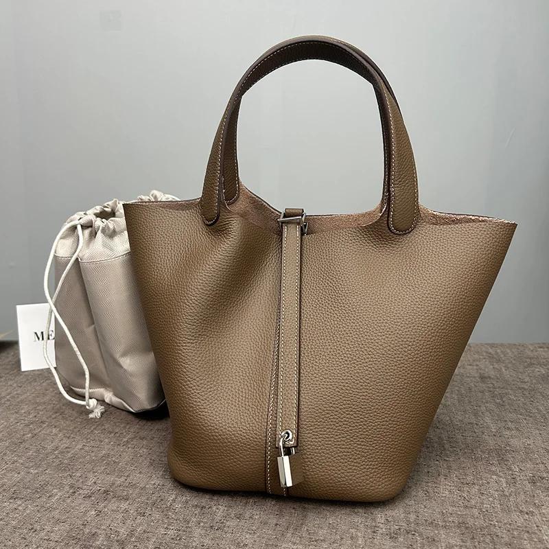 Sac seau pour femmes, fourre-tout de bonne qualité, sac à main de styliste de luxe en cuir véritable