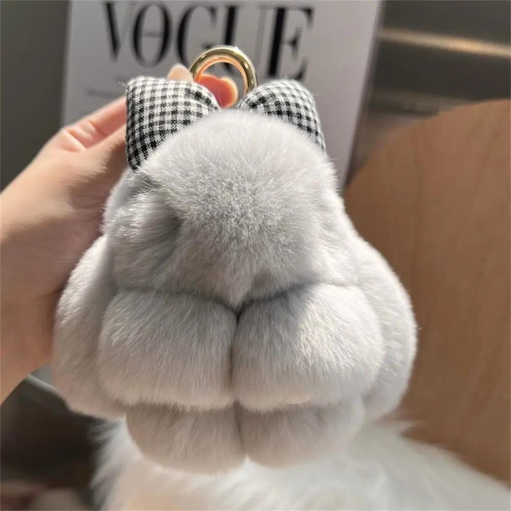 Porte-clés de voiture en peluche, Mini lapin, nœud en cheveux, sangle de sac, Couple de lapin mignon