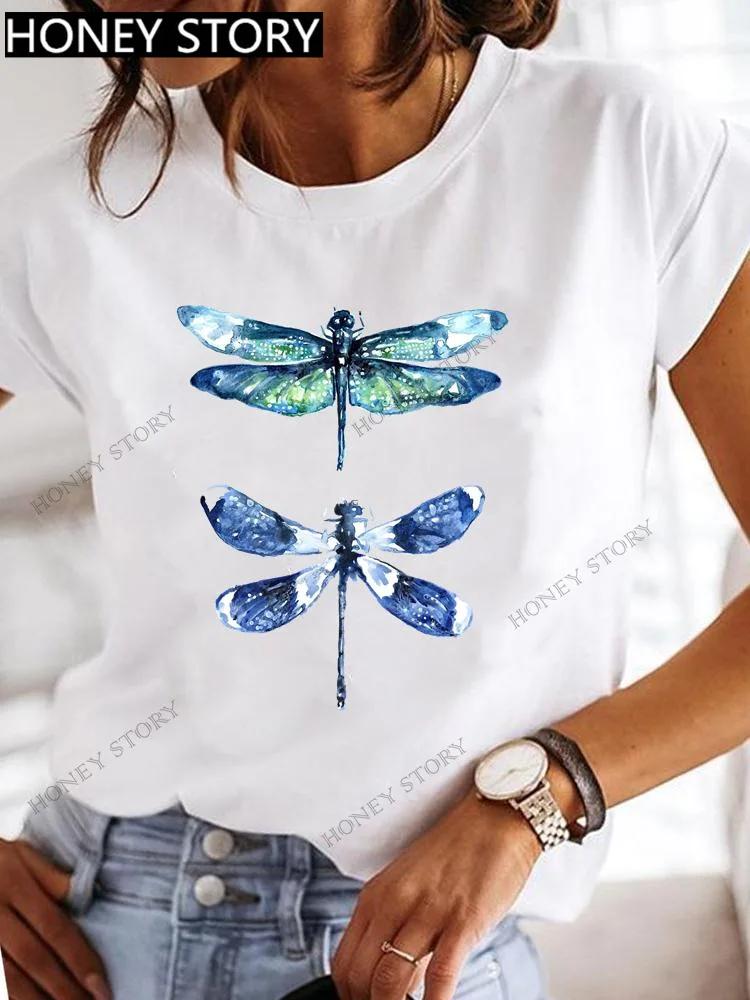 T-shirt manches courtes pour femme, col rond, imprimé papillon, libellule Vive VPN