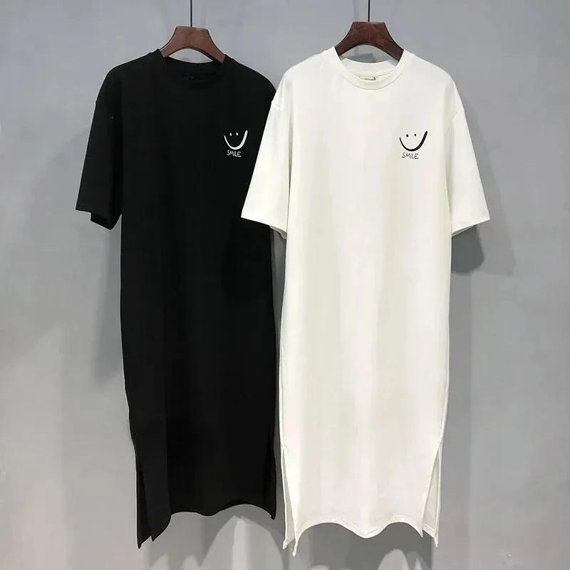 Robe T-shirt à manches courtes pour femmes, ample, mi-longue, au-dessus du genou, nouvelle collectio