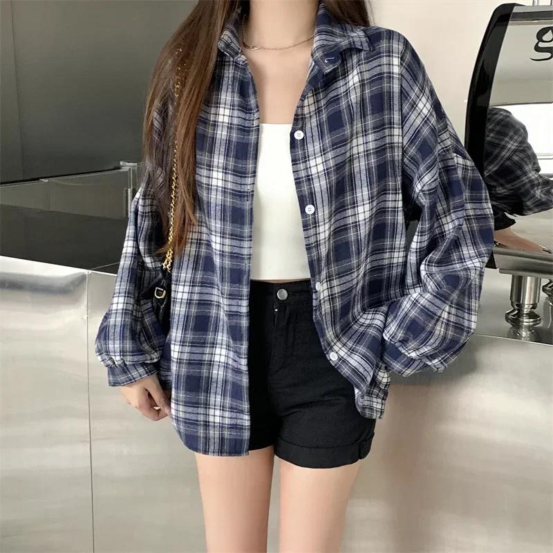 Chemise en flanelle noire pour femmes, manches longues, col boutonné, chemise à carreaux Tartan, ves