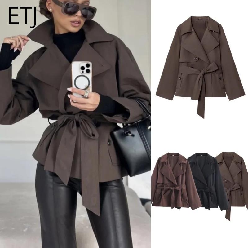 ETJ automne 2025 nouvelle collection femmes style britannique revers double boutonnage maillard coul