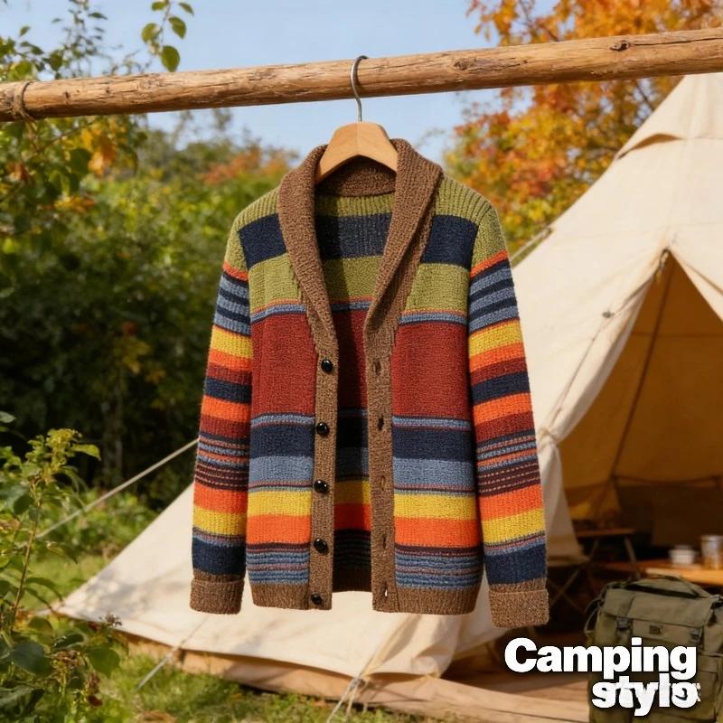 Cardigan en tricot pour homme, nouvelle collection automne-hiver, blocs de couleurs arc-en-ciel, sty